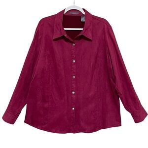 Liz Claiborne Faux Suede Snap Button Front Shirt Long Sleeve Raspberry Size 2X